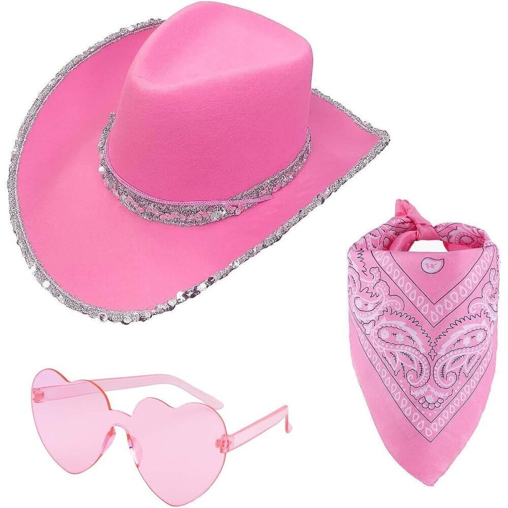 Pink Cowgirl Hat with Rhinestones for Women Western Outfit Accessories